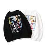 Off White Long Sleeve Round Neck Neck Fleece Sweatshirts Autumn and Winter Pattern round Neck Pullover and Fleece Sweater