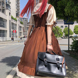 Gothic Lolita Harajuku Style Clothing Lace-up Retro Color Block Short Sleeve Dress