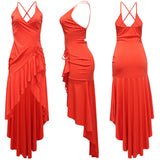 Spring and Summer Sexy Suspenders Wind Irregular Long Skirt