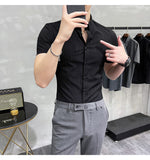 Men's Shirt Vertical Stripe Printed Slim-Fit Short-Sleeved Shirt