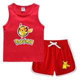 Children Pokemon Pikachu Tshirts & Shorts Casual Sports Sweat-Absorbent Suit Neutral