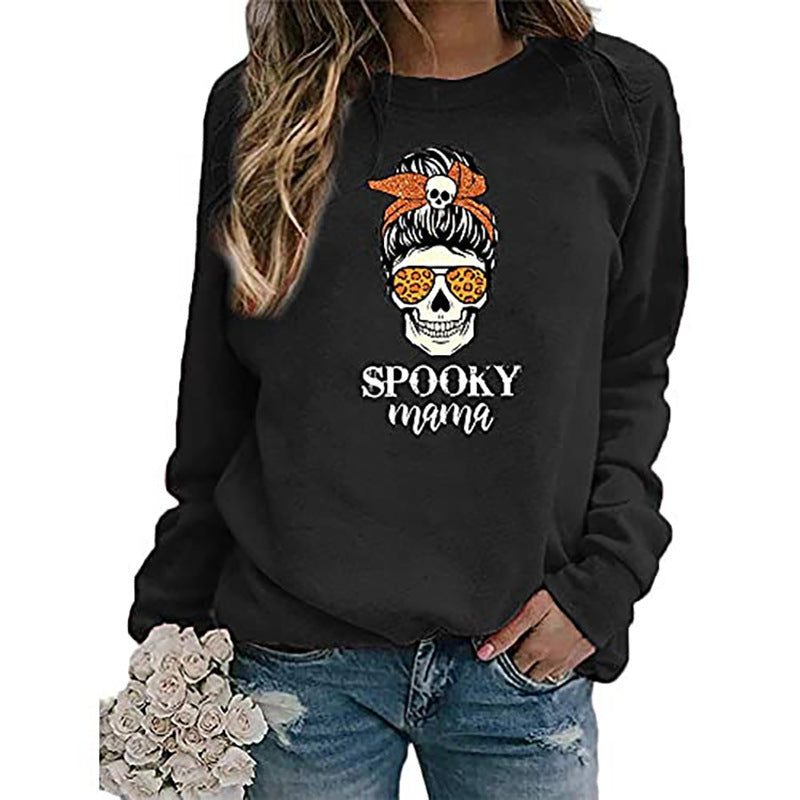 Boy Mama T Shirts Spooky Mama Printed Crew Neck Top
