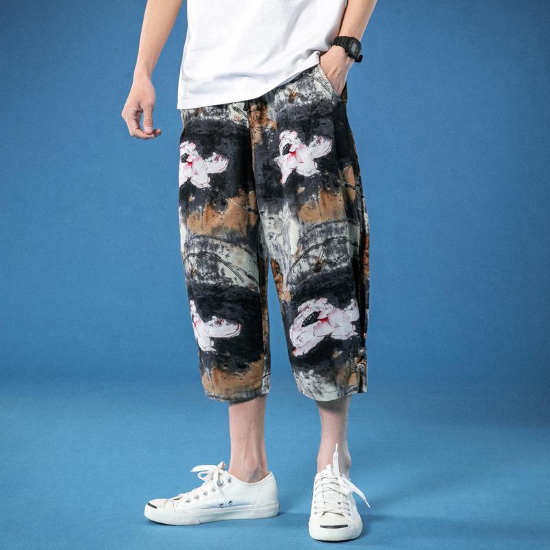 Linen Pants Straight Leg Pants Drawstring Lightweight Elastic Beach Pants Men's Shorts Linen Summer Thin Loose
