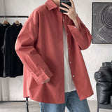 Men's Shirts Autumn Men's Large Size Solid Color Long Sleeve Shirt Loose