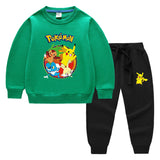 Children Pokemon Pikachu Hoodie & Pant Set Sweater Suit Solid Color Cotton Warm Trend