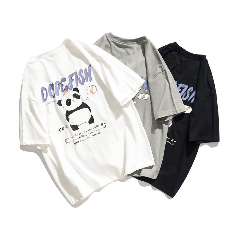 Cartoon Panda Couple Loose Short-Sleeved T-shirt Summer Cotton Half-Sleeve T-shirt Top