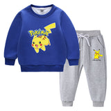 Children Pokemon Pikachu Hoodie & Pant Set Fleece Lined Padded Warm Keeping Winter Clothes Sweatershirt Suit