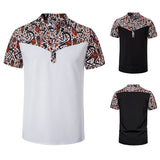 Men's T-Shirt Men's Printed Stitching Short Sleeves Button Shirt Stand Collar