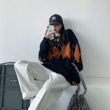 Preppy Aesthetic Outfits Rhombic Round Neck Sweater Coat