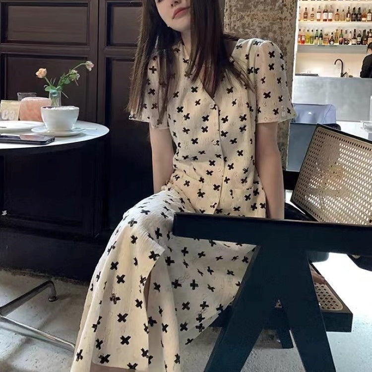 Black and White Dress V-neck Skirt French Dress