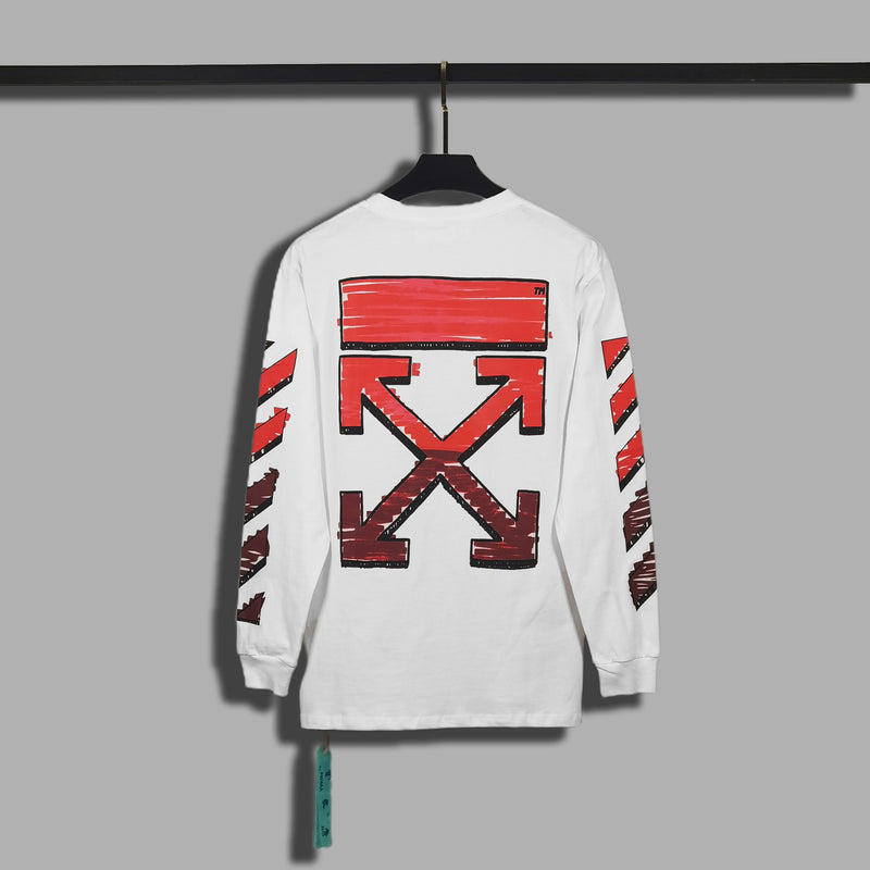 Off White Sweatshirts Long Sleeve round Neck Neck Sweater Autumn and Winter Red Arrow round Neck Long Sleeve Men and Women