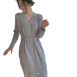 Fairy Dress Knitted Dress for Women Autumn and Winter Lacing French Style V-neck Inner Wear Bottoming Skirt Fairy Skirt