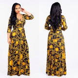 Women Exotic Dresses V-neck Digital Printed Sexy Long Dress