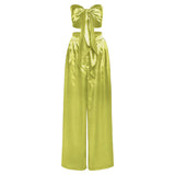 Women Top & Pant 2 Piece Set Summer Cropped Tube Top High Waist Hip Wide Leg Pants Casual Suit