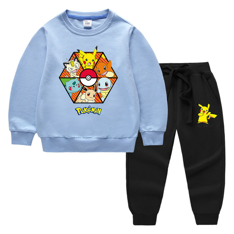 Children Pokemon Pikachu Hoodie & Pant Set Sweater Suit Solid Color Cotton Warm Trend
