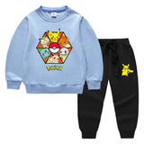 Children Pokemon Pikachu Hoodie & Pant Set Sweater Suit Solid Color Cotton Warm Trend