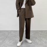 Seersucker Suit Loose Straight Elastic Waist Trousers