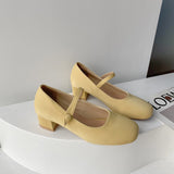 Nude Block Heel Sandals Mary Jane Shoes Women's Vintage High Heels