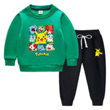 Children Pokemon Pikachu Hoodie & Pant Set Fleece Lined Padded Warm Keeping Winter Clothes Sweatershirt Suit