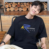 Present T Shirt Letter Print Distressed Loose Couple