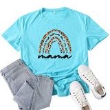 Boy Mama T Shirt Leopard Print Rainbow Mama Pattern Printed T-shirt