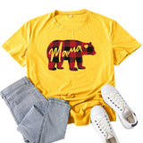 Boy Mama T Shirt Mama Bear Red Plaid Mother Bear Pattern Printed T-shirt