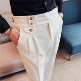 Men Trousers Slim Fit Curled Hem Men's Solid Color Long Pants