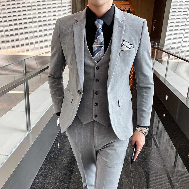 Seersucker Suit Men's Three-Piece Suit