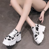 Cow Print Hey Dude Shoes Cow Pattern Canvas Shoes Women's Lace-up Height Increasing Insole Casual Sneakers