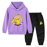Children Pokemon Pikachu Hoodie & Pant Set Hooded Sweater Trousers Two-Piece Baby Cotton Sweater Set