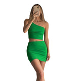 Women Top & Skirt 2 Piece Set Summer Cropped Tank Top Sheath Skirt Casual Suit