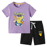Children Pokemon Pikachu Tshirts & Shorts Cotton Short Sleeve Shorts Two Pieces Neutral