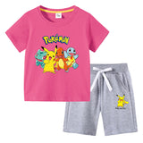 Children Pokemon Pikachu Tshirts & Shorts Cotton Short Sleeve Shorts Two Pieces Neutral