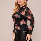 Women Plus Size Tops Spring and Summer Leisure Loose Long Sleeve Printed Top Shirt