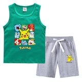 Children Pokemon Pikachu Tshirts & Shorts Summer Vest Middle Pants Sports Casual Thin Two Pieces