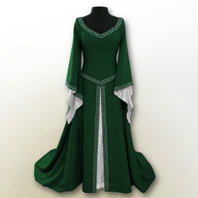 Vintage Empire Waist Dress Medieval Women's Halloween V-neck Slim Dress