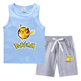 Children Pokemon Pikachu Tshirts & Shorts Summer Vest Middle Pants Sports Casual Bottoming Shirt Sleeveless Two Pieces
