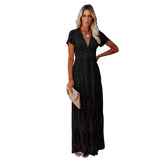 High Waist Deep V Embroidered Lace Fashionable Elegant Dress