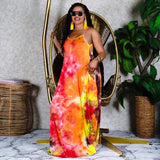 Women Plus Size Maxi Dresses Tie-Dye Print Loose Strap Maxi Dress