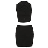 Women Top & Skirt 2 Piece Set Spring and Summer Single-Breasted Lapel Sleeveless T-shirt Hip Skirt Suit