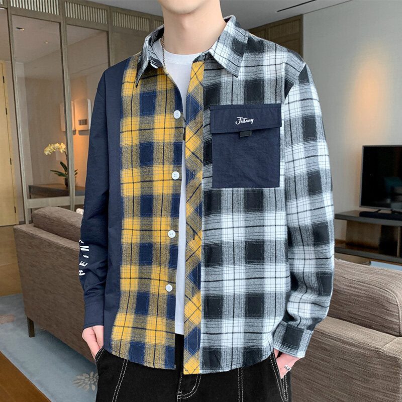 Mens Flannel Jacket Plaid Shirt Men's Long Sleeve Autumn