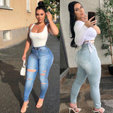 Women Plus Size Jeans Slim Fit Ripped Ankle-Tied Trousers