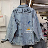 Spray Painted Jacket Graffiti Denim Clothing for Women Autumn Loose plus Size