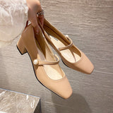 Nude Chunky Heel Mary Jane Shoes