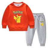 Children Pokemon Pikachu Hoodie & Pant Set Fleece Lined Padded Warm Keeping Winter Clothes Sweatershirt Suit