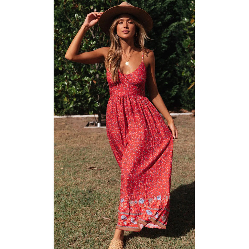 Beth Dutton Bohemian Dress Summer Spring Midi Dresses Summer Bohemian V-neck Skirt with Shoulder Straps Floral Dress
