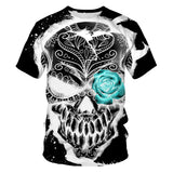Skull Hoodie Summer Short-Sleeved T-shirt Men's and Women's round Neck Loose
