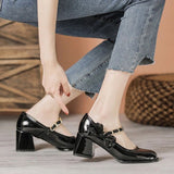 Nude Chunky Heel Retro Low Heel Mary Jane Shoes