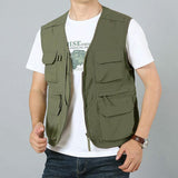 Men Utility Vest Work Zipper Tactical Work Vest Slim Pocket Jacket Thin Men's Business Shirt Multi-Pocket Outdoor Vest