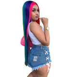 Women Plus Size Denim Shorts Ripped Strap Irregular Denim Shorts